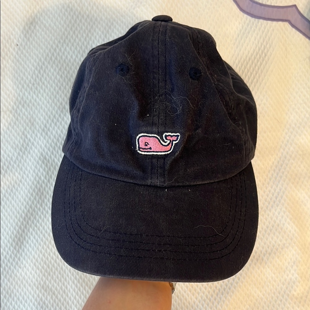 Vineyard Vines Navy Cap with Pink Whale Emblem